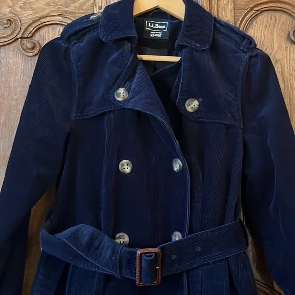 LL Bean Navy Blue Corduroy Double Button Up Jacket Pea Coat - Picture 8 of 15